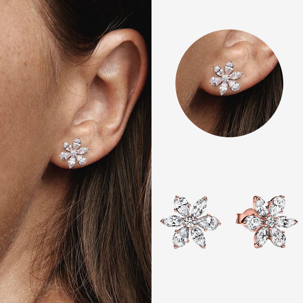 Authentic 925 Silver Cherry Blossom Bow Heart Hoop Stud Drop Earrings plata de ley Jewelry DIY Birthday Gift Original
