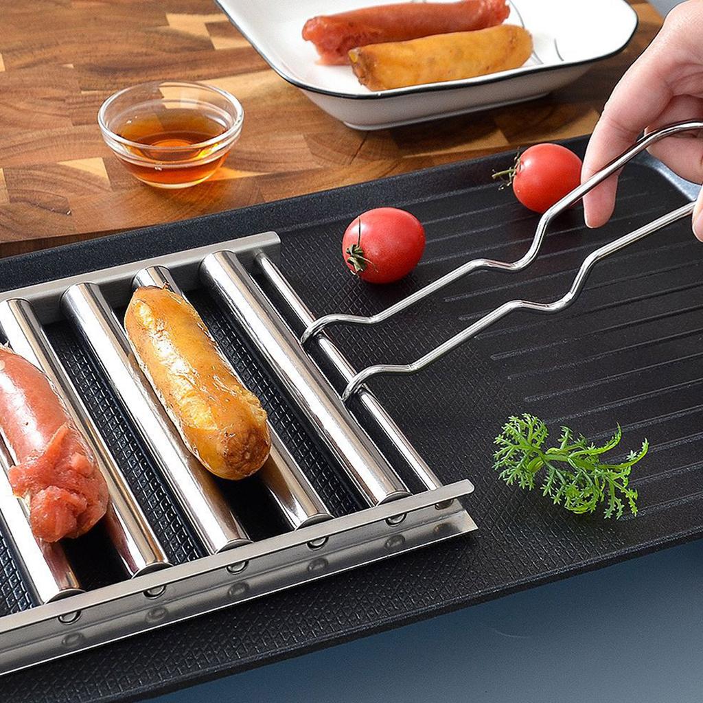 Stainless Steel Sausage Roller Rack with Comfort Handle Hot Dog Roller Grill Rack Portable Sausage Grills Holder