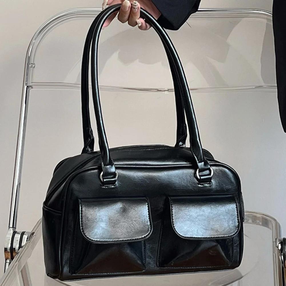

Women s Zipper Shoulder Bag Fashion Top Handle Bag Casual PU Leather Tote Handbag Multi Pocket Underarm Bag Vintage Shopping Bag