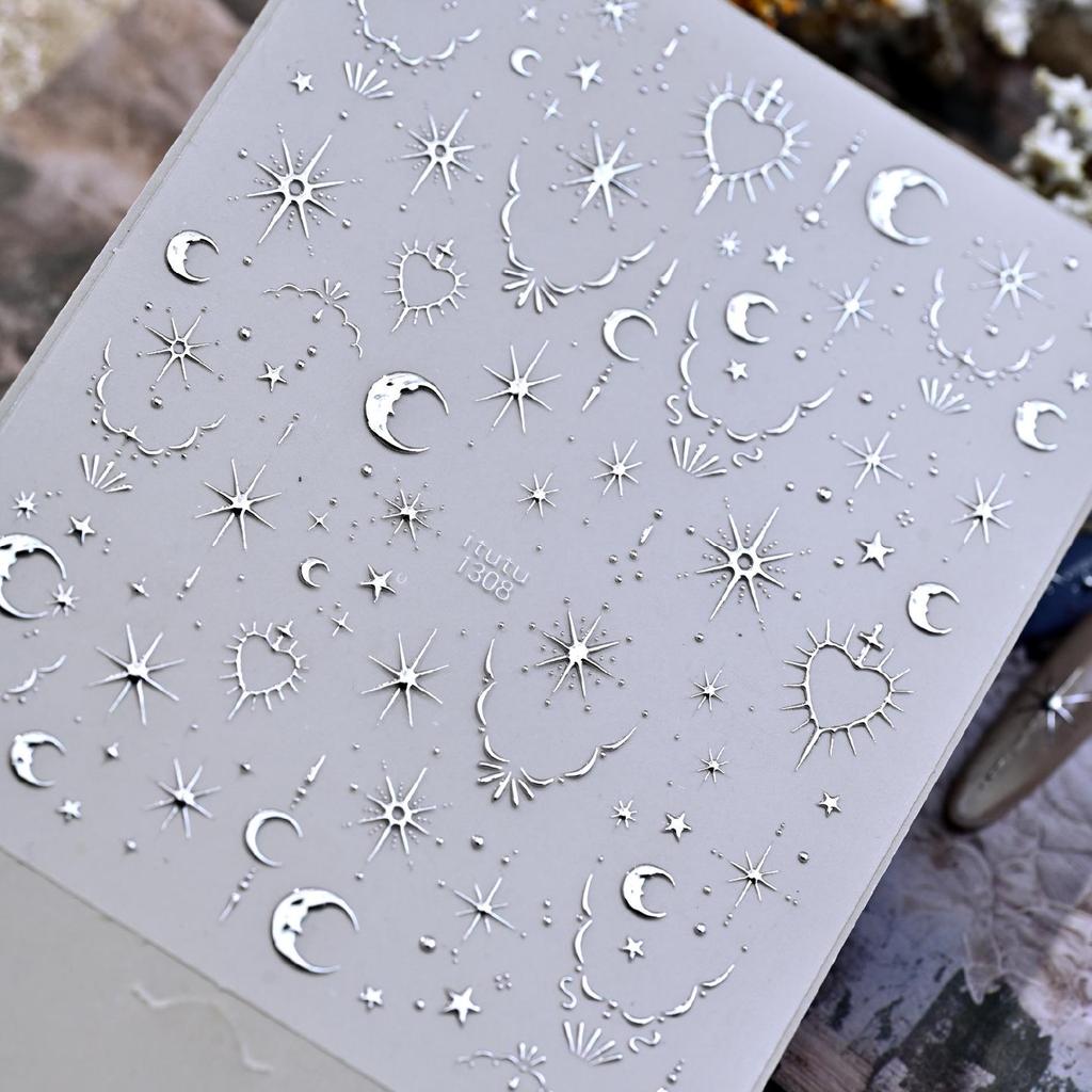 Bohemian Star and Moon Nail Stickers - Hot Stamping Retro Design