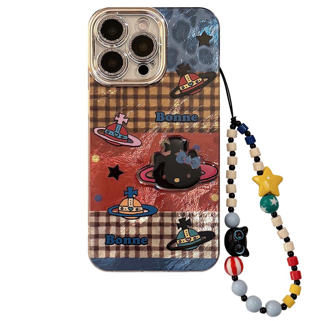 Chat Planète Épissage à Carreaux Convient pour Coque de Téléphone Portable Iphone17 Apple 16 Lanière 14promax Tridimensionnel 13 Dur