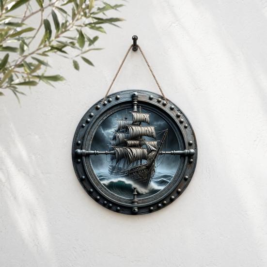 Decorative Hanging Sign Lightweight Wooden Wall Art Sign with Marine Elements Rudder Lifebuoy