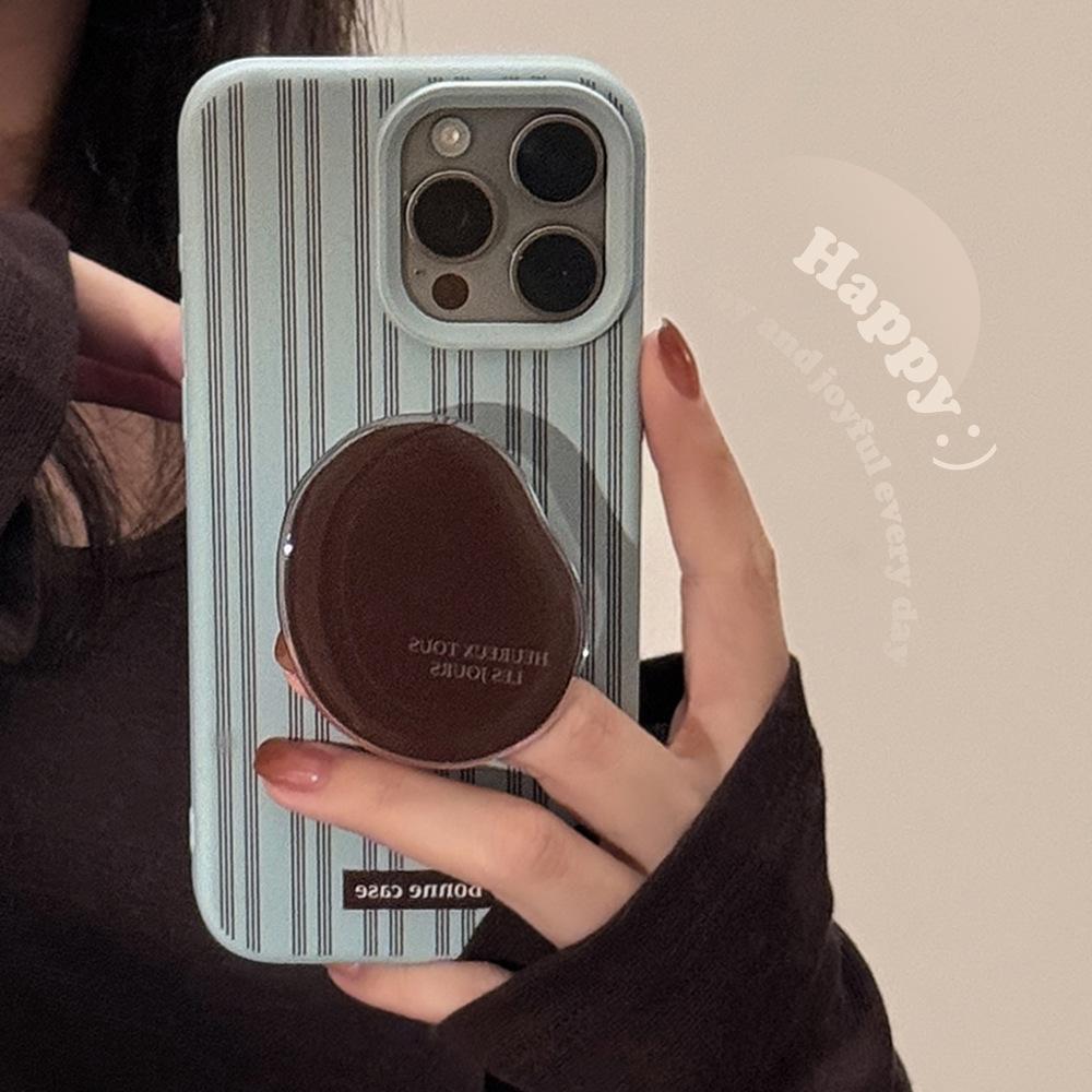High-end Sense Ins Striped Iphone16 Phone Case Apple 17 Retro Brown Stand 15pro Max Suitable for 13 Soft