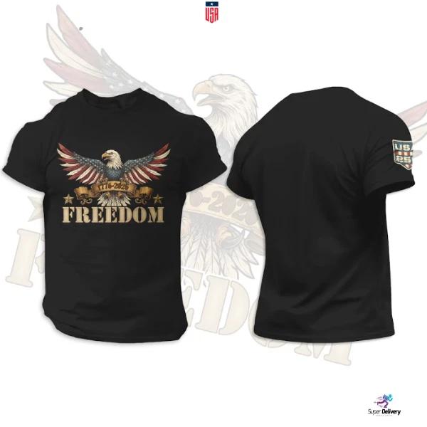 Eternal Freedom Patriotic Eagle Graphic T-Shirt USA Pride S