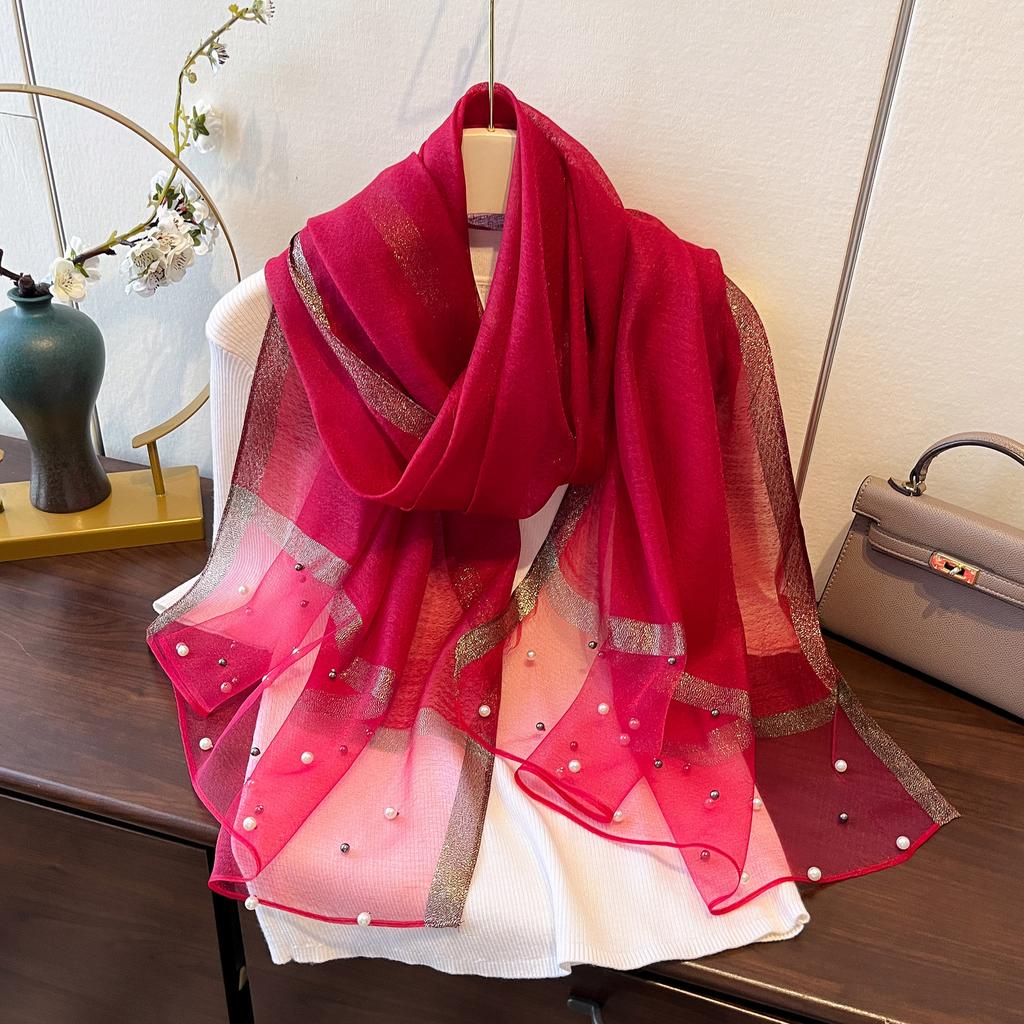 Neuer Frühlings- und Sommer-Sonnenschein-Rasur-Stil Schal Modischer Modischer Schal Perlen-Schal Imitat-Seidenschal für Damen