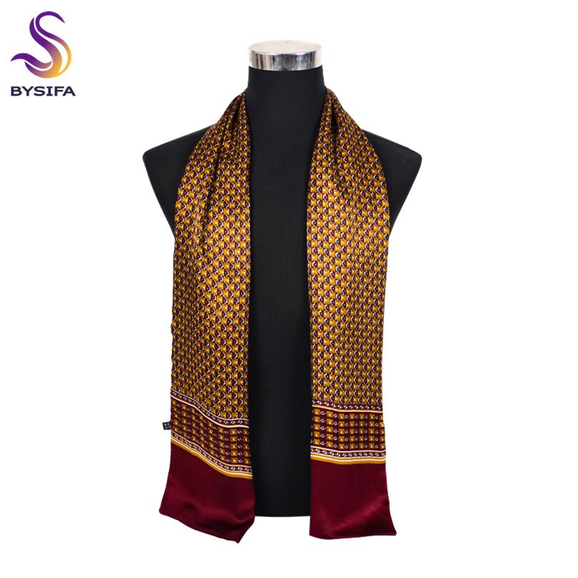 BYSIFA| New Silver Grey Man100% Silk Scarf Printed Fashion Brand Male Long Scarves Men Scarf Fall Winter Pure Silk Scarf160*26cm