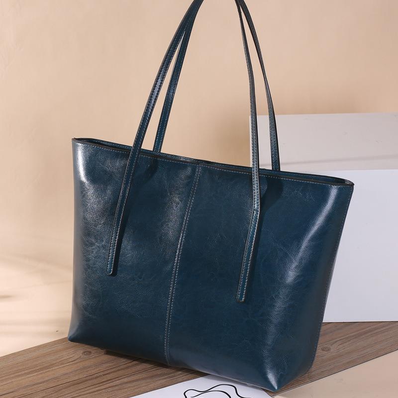 Leather Big Bag Style Oil Wax Leather Handbag Retro Tote Bag Shoulder Armpit Bag Retro Style
