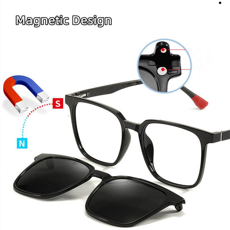 Multifunctio Eyeglasses Frames With Magnetic Absorption Optical Sunglasses Large Square Anti- Blue Lightweight Glasses For Male