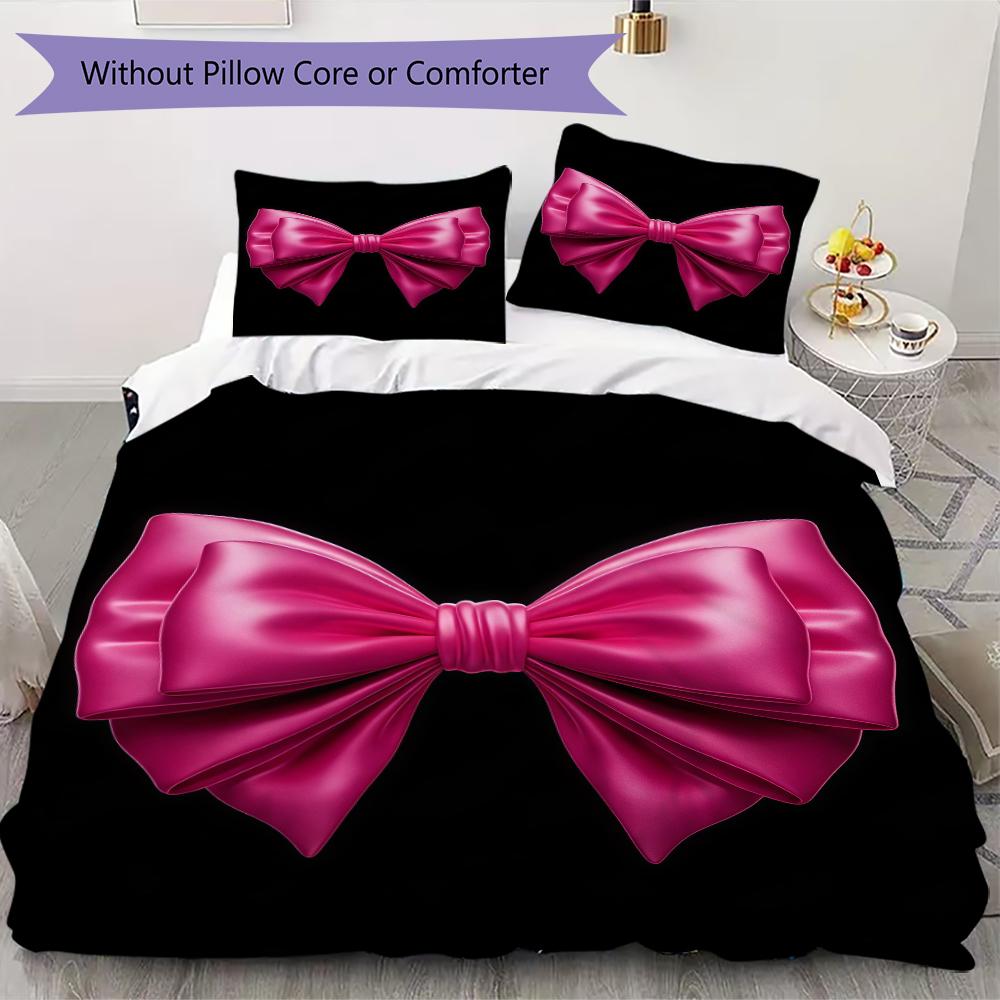 Pink Bow Pattern Bedding Uilt Set Uilt Cover Pillowcase Home Decoration Birthday Gift (1 * Duvet Cover + 2 * Pillowcase  Without Core)29
