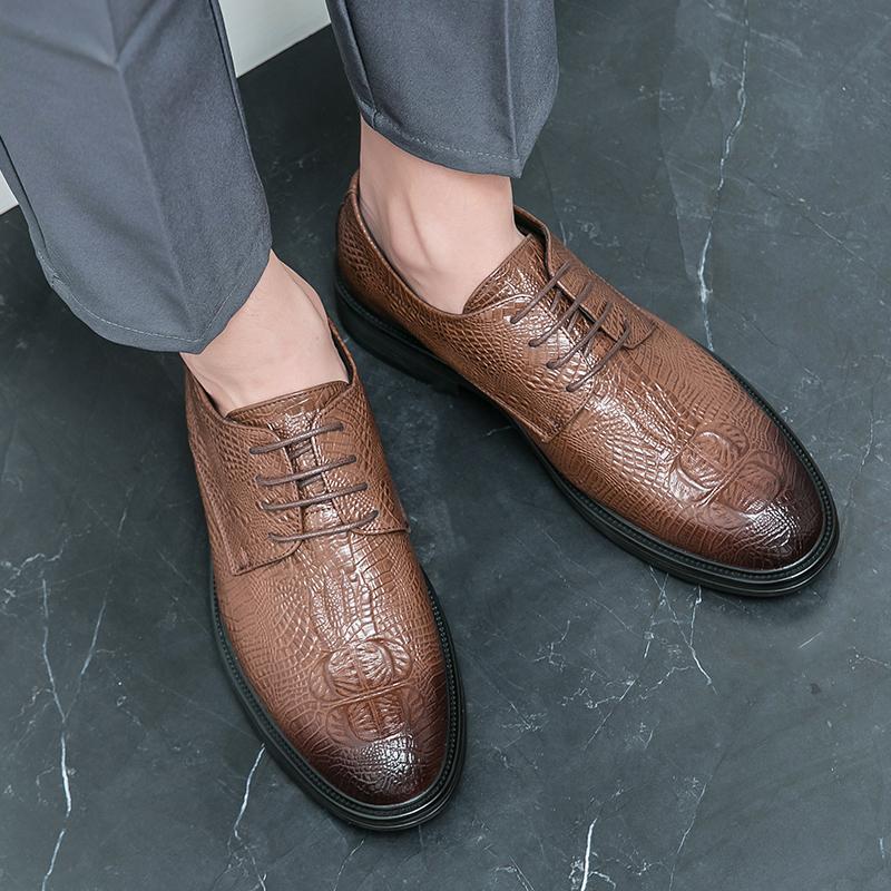 Męskie skórzane buty z wzorem krokodyla Luksusowy brytyjski styl modowy Eleganckie buty dla dżentelmenów na imprezę i aktywności na świeżym powietrzu