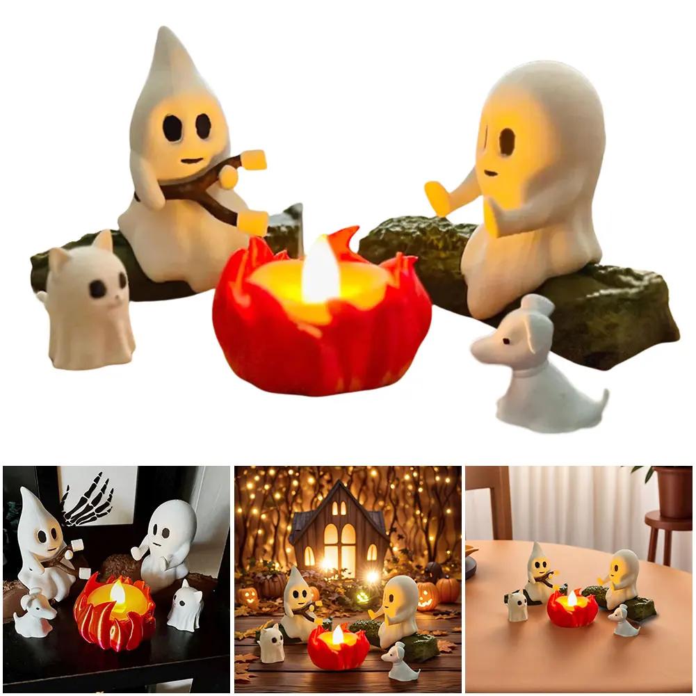 Ghost Campfire Gathering Halloween Nightlight Cute Ghost Figurine Set Small Campfire Light Fun Halloween Decorations Unique Gift
