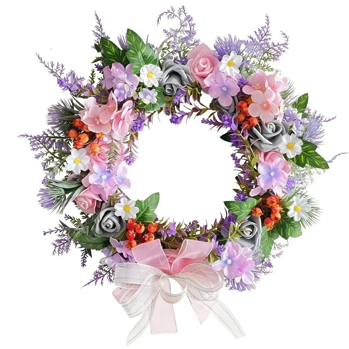 

16In Pastel Artificial Wreath For Front Door Wall Decor Spring Flower Decoration For Home Decor Accessory In Stock Wholesale