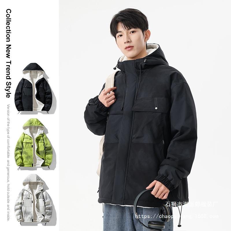 Men's winter new cotton-padded clothes Men's jackets Thickened warm trendy brand Double-sided wear lamb wool cotton-padded jackets Padded jackets