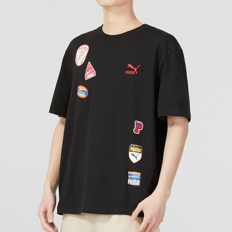 Puma Letter Logo Print Crew Neck Short Sleeve T-Shirt Unisex Tops Black 623251-01