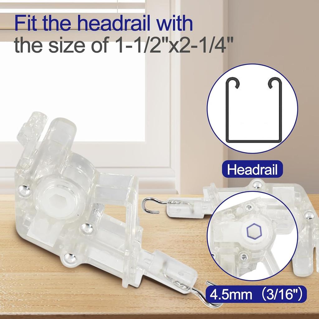 4 Pcs Low Profile Wand Tilter,Clear Heavy Duty Low Profile Rod Tilter with 7/32" Hexagon Shaped Gear Hook Connection for 2 Inch Horizontal Blinds