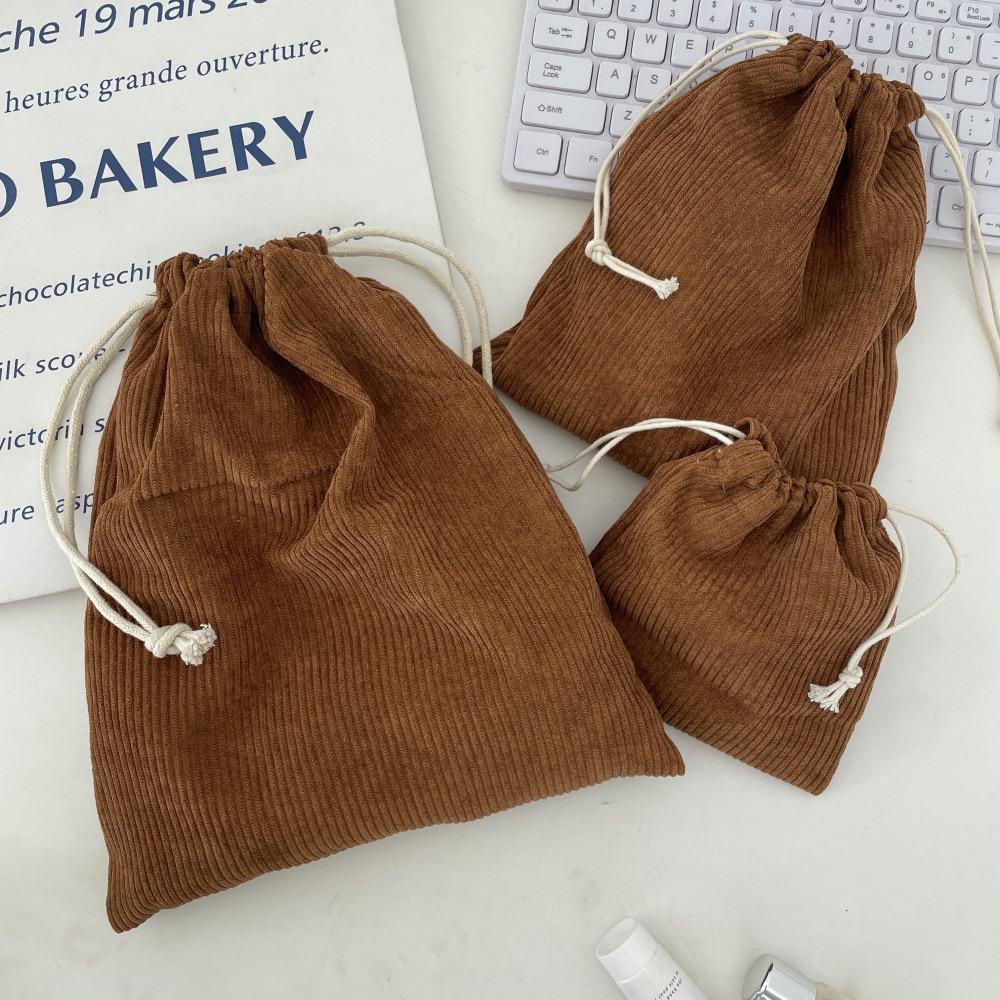 3PCS Solid Color Drawstring Cosmetic Bags Corduroy Large Capacity Gift Storage Bag Durable Drawstring Style