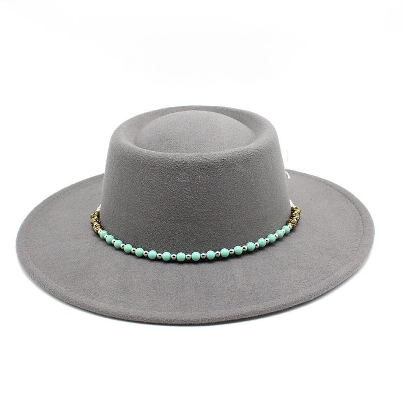 

French Hepburn Style Black Top Hat, Socialite Pearl Chain, Socialite Style Flat Top Hat, British Retro Hat M（56-58cm） світло-сірого кольору