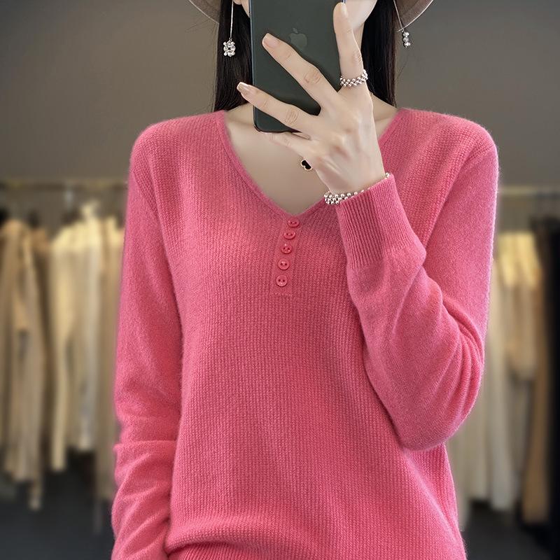 Autumn and Winter New V Tie Buckle Women's Long-sleeved Knitted Sweater Top Loose and Thin Large Size Bottoming Shirt Inside and Outside