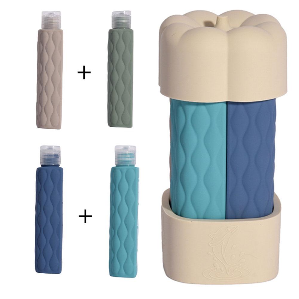 4 in 1 Refillable Bottle Set Silicone Travel Dispenser Bottle BPA Free Leak Proof for Shampoo Conditioner Lotion