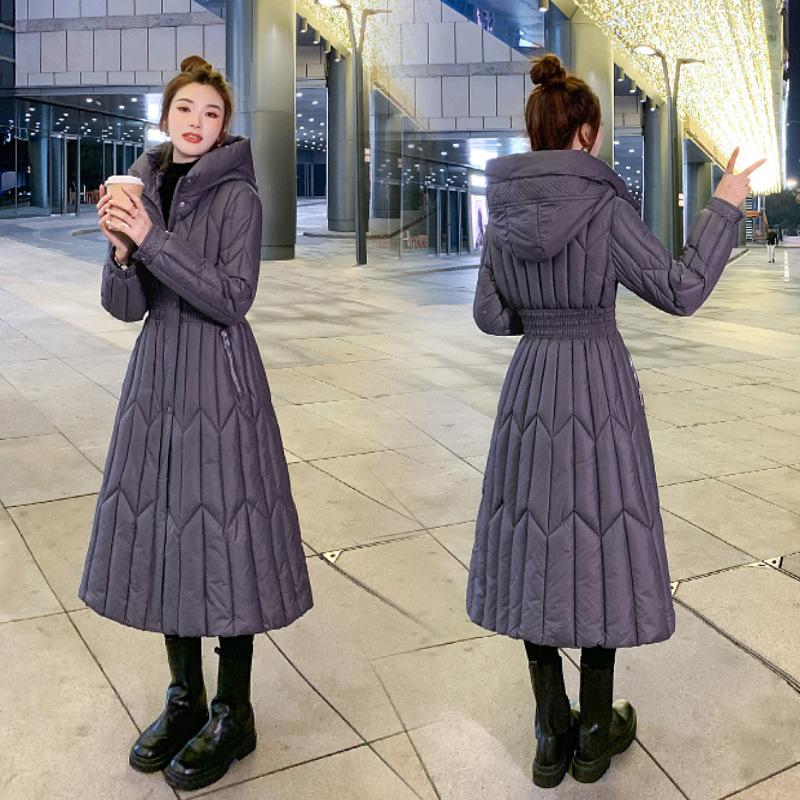 Damen Winterjacke mit Kapuze, tailliert, verdickt, warm, lange Jacke