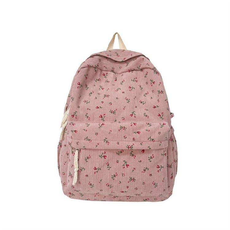Travel Backpack for Teens and Girl Laptop Daypacks Flower Print Backpack Students School Bag Corduroy Rucksacks