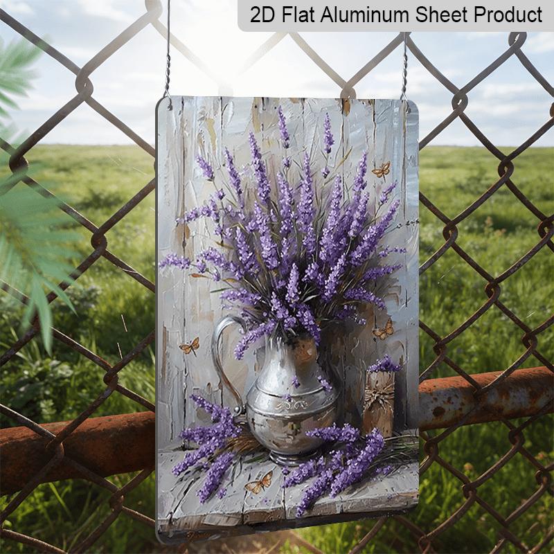 2D Flat, Decorative Sign and Plaque, Aluminum Sign with Lavender In Glass Jar and Vintage Dragonfly Decoration, Wall Art Decor, Vintage Metal