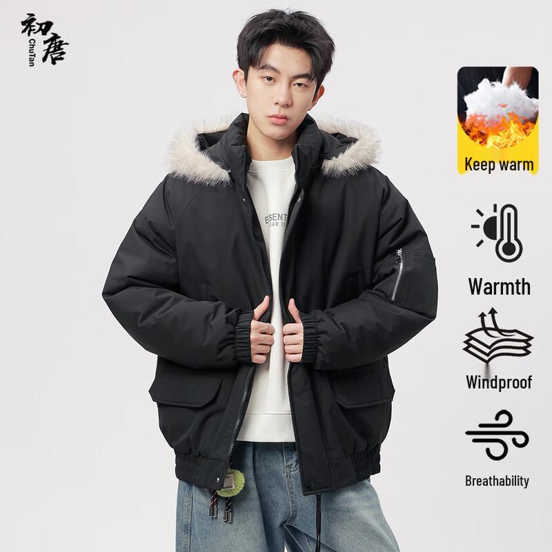 Men's Hooded Thickened Fur Collar Parka Jacket