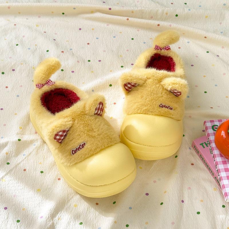 Cute Cute Cat Ear Cotton Slippers Velvet Thick Bottom Home Wear Warm Non-slip Cotton Slippers Women
