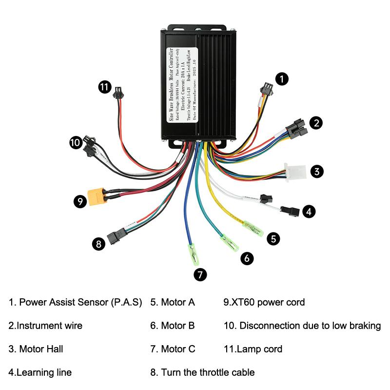 Controler motor fără perii cu undă sinusoidală 36V 48V 20A - 350W-500W Pentru bicicletă electrică, compatibil cu conectori SM
