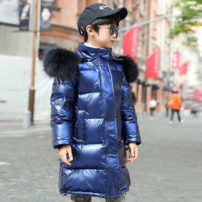 

New children s down jacket girls medium and long boys thickened large fur collar medium and large children s clothing winter coat leave-in 170cm синій