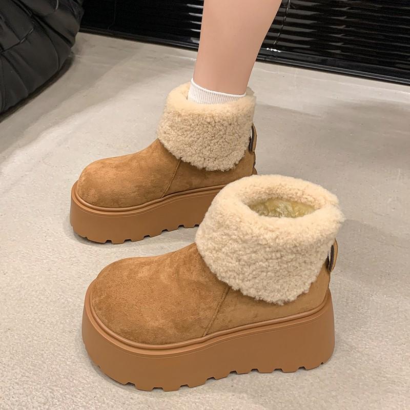 Mango Head Muffin Ice Cotton Women's New Small Man Heightened Thick-soled Turning Mouth Piled Thickened Cotton Shoes
