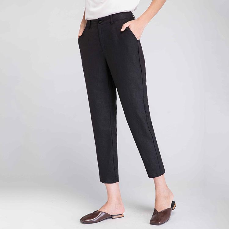 Women's High-Waist Cotton Linen Cigarette Pants - Summer 2025, Petite Eight-Point Casual, Straight Leg