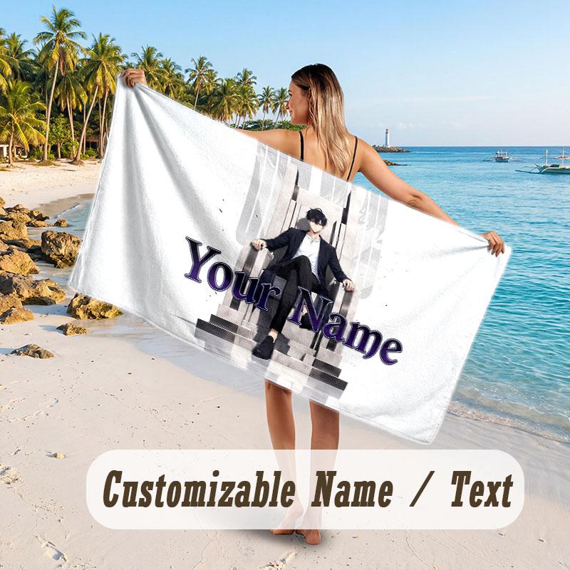 Custom Name Large Beach Towel,Solo Leveling Quick Absorbent Towel For Outdoor Travel Poolside