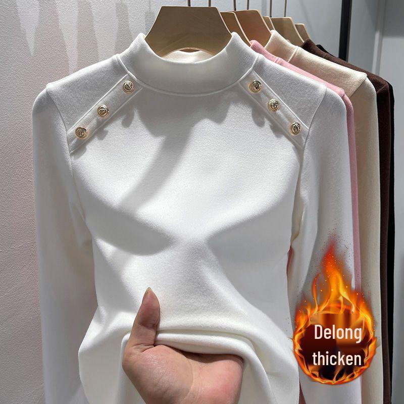 Women's Plush High-Neck Base Layer Top - Thickened, Warm, Stylish Innerwear for Autumn/Winter