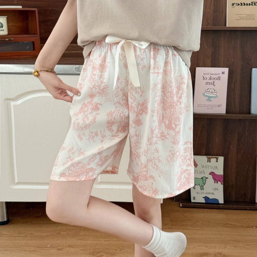 Home pants cartoon beach pants pajama pants cloud cotton shorts loose and thin casual summer can be worn outside the new high waist