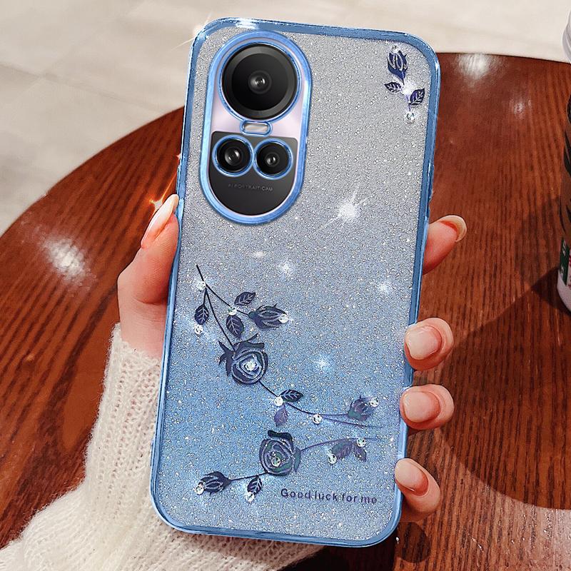 

KADEM For Oppo Reno10 Pro 5G (Global)/Reno10 5G (Global) TPU Cover Gradient Glitter Rhinestone Flower Anti-scratch Phone Case Blue
