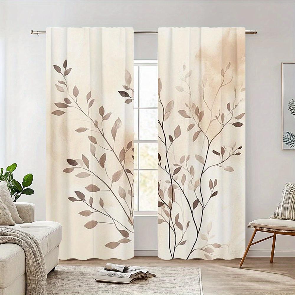 2pc Autumn Leaf Print Curtains   Polyester Fabric   Machine Washable   Suitable for Bedroom and Living Room Decoration