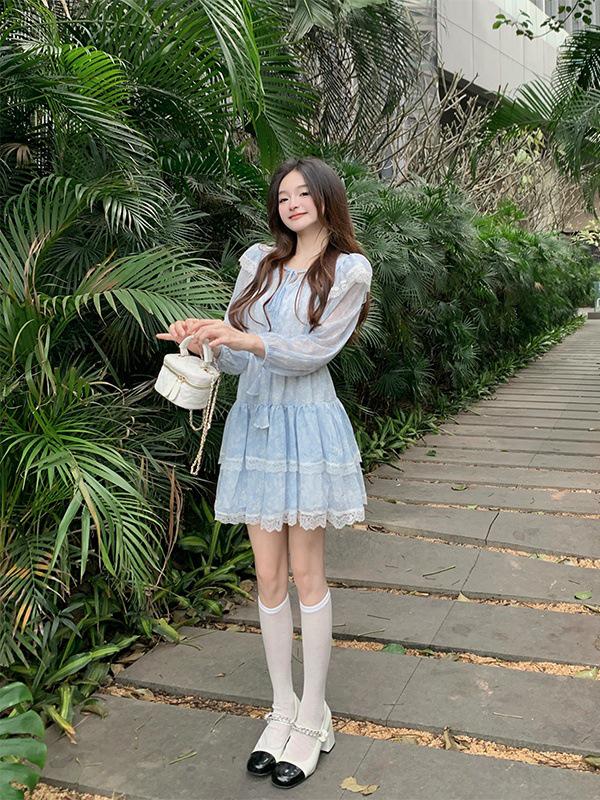 

Plus Size Floral Long Sleeve Dress - Chinese Style, Casual Fit, Waist-Cinched, Slimming, Lazy Style for Women 3XL (Recommended 80-90 kg)