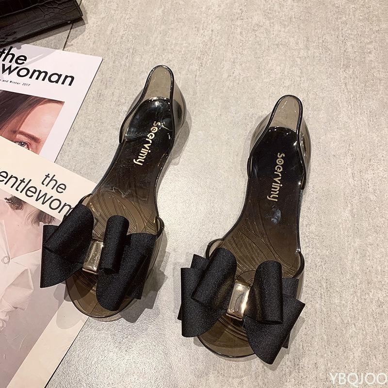Fashion Lightweight open toed flat shoes for women's casual jelly bow transparent casual anti slip summer fashionable versatile sandals