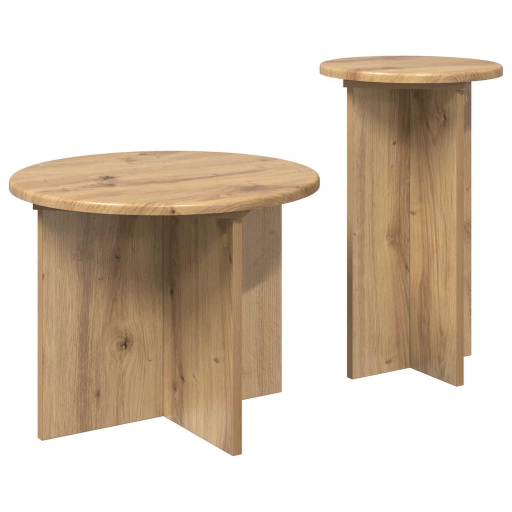 Side Table Set 2 Pcs Artisan Oak Wood Based Material