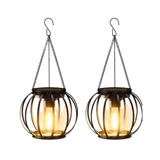 1/2/4Pcs Solar Lantern Outdoor Metal Mesh Shell Solar Powered Hanging Lantern with Hook And Base Garden Patio Porch Decor