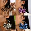 Retro Leopard Print Fabric Drop Earrings for Women Exaggerated Black Crystal Geometric Circle Petal Pendant Earring Gift