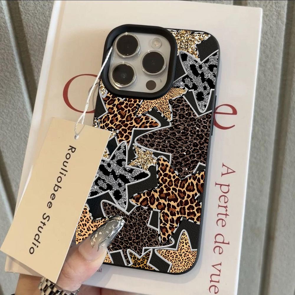 INS Trendy Leopard Print Stars Lichee leather pattern Phone Case For Redmi Note 14 13 12 11 10 9 8 Pro Plus 4G 5G Shockproof