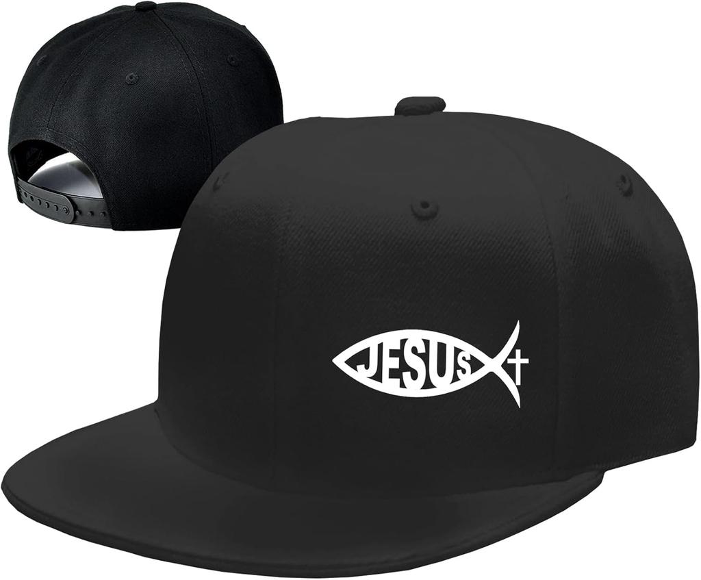Jesus Fish Symbol Black Snapback Cap Unisex Adult Adjustable Baseball Hat Outdoor Wear