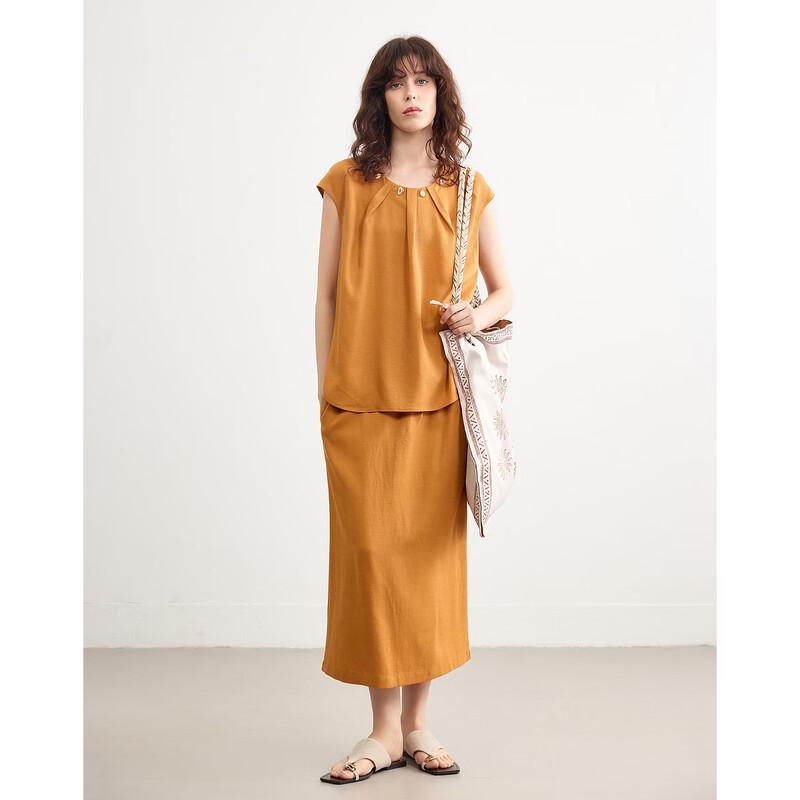 Women's Lycra Tencel Linen Blend Sleeveless Skirt Set