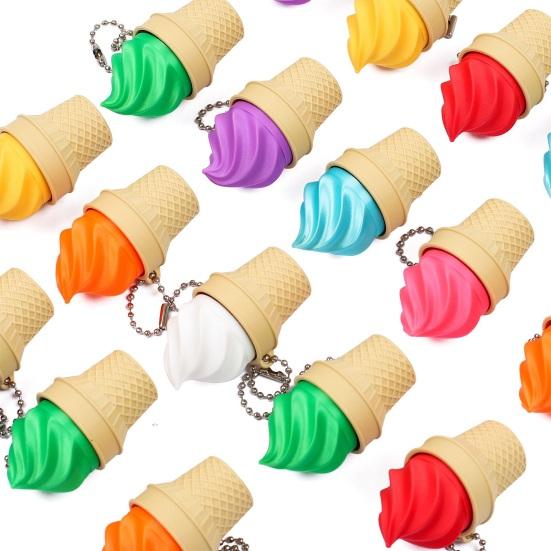 Ice Cream Cone Fidget Keychain 3D Printed Stress Relief Toy with Mechanical Keyboard Clicker Portable Decompression Gadget for Backpack Bag Keys Fun