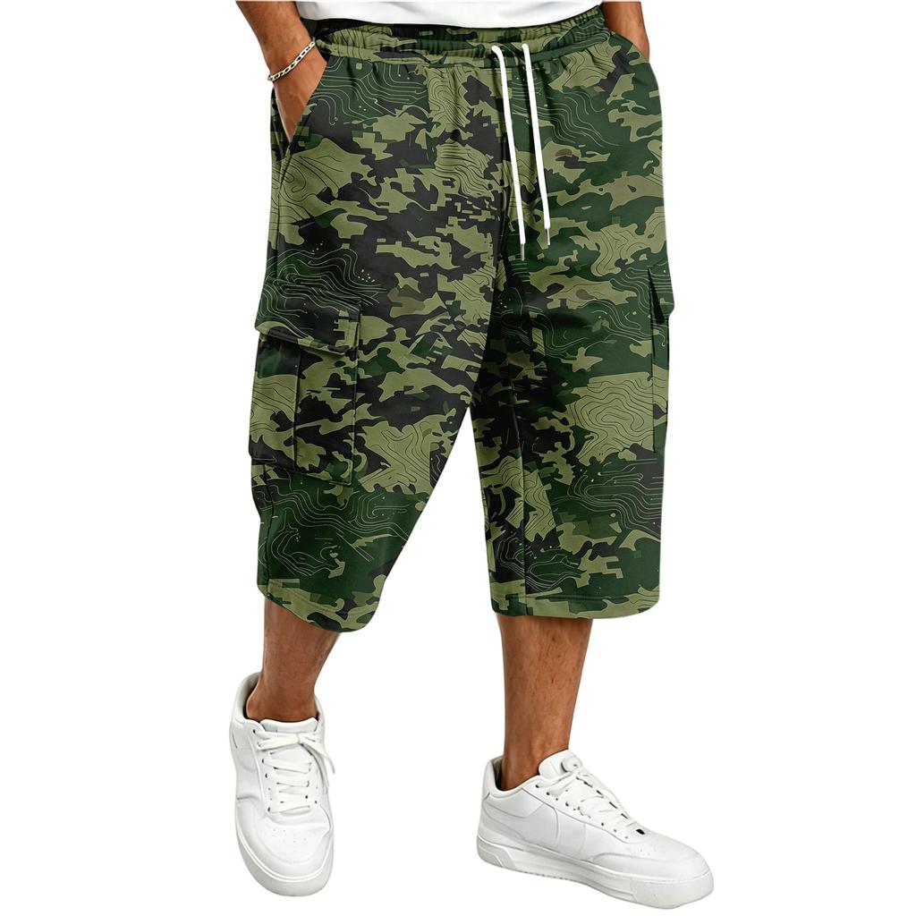 Pantalones Cortos Cargo de Camuflaje para Hombre con Cintura de Cordón - Pantalones Cortos Casuales Multibolsillos para Aventuras al Aire Libre