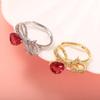 18k Rose Red Zircon Bow Ring - Adjustable Luxury Niche Design