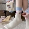 Female Autumn and Winter Warm Thick Sweet Lovely Butterfly Cartoon Bear Boneless Wool in The Tube Pile Socks
