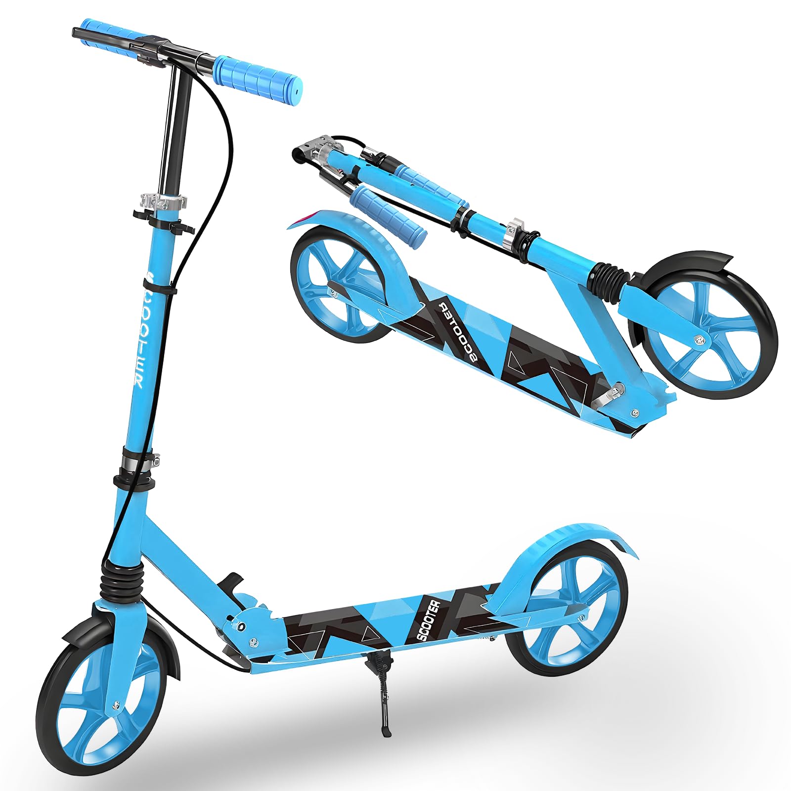 

KAYUSO Кик-скутер для детей и складной, включает вес 150 кг, ножной и ручной тормоз, легкий и идеально подходит для улицы, подарок на день рождения, для взрослых, 8-дюймовые колеса, синий